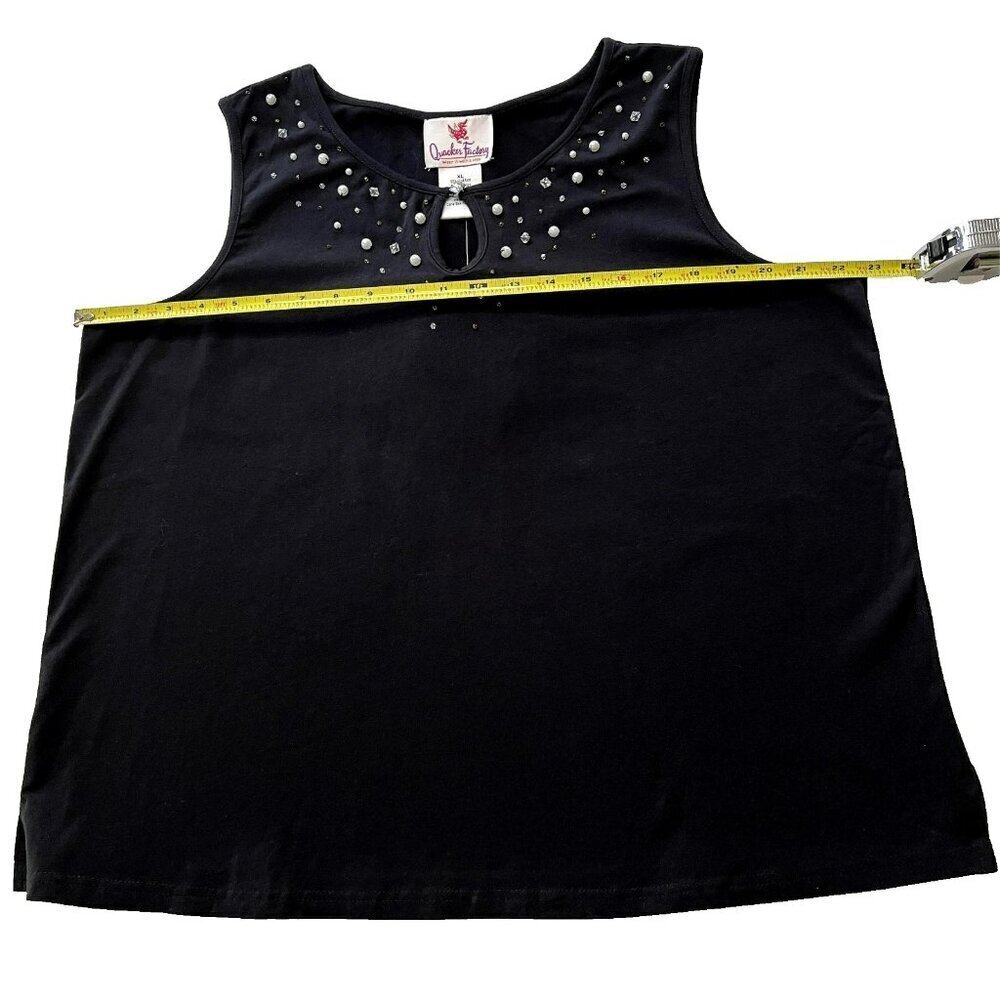 Quacker Factory Top XL Embellished Scoop Keyhole Neck Office Career Black NWT - Picture 5 of 7